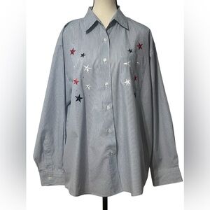 VTG PTNY Women’s size Large Button Down Long Sleeve Blue & White Striped Stars